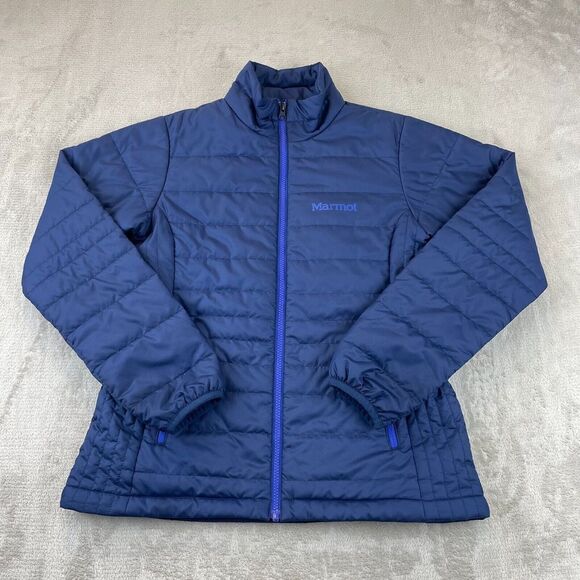 Marmot Jacket Big Kids Small Navy‎ Blue Puffer Full Zip Mock Neck Zip Pockets - Picture 1 of 13